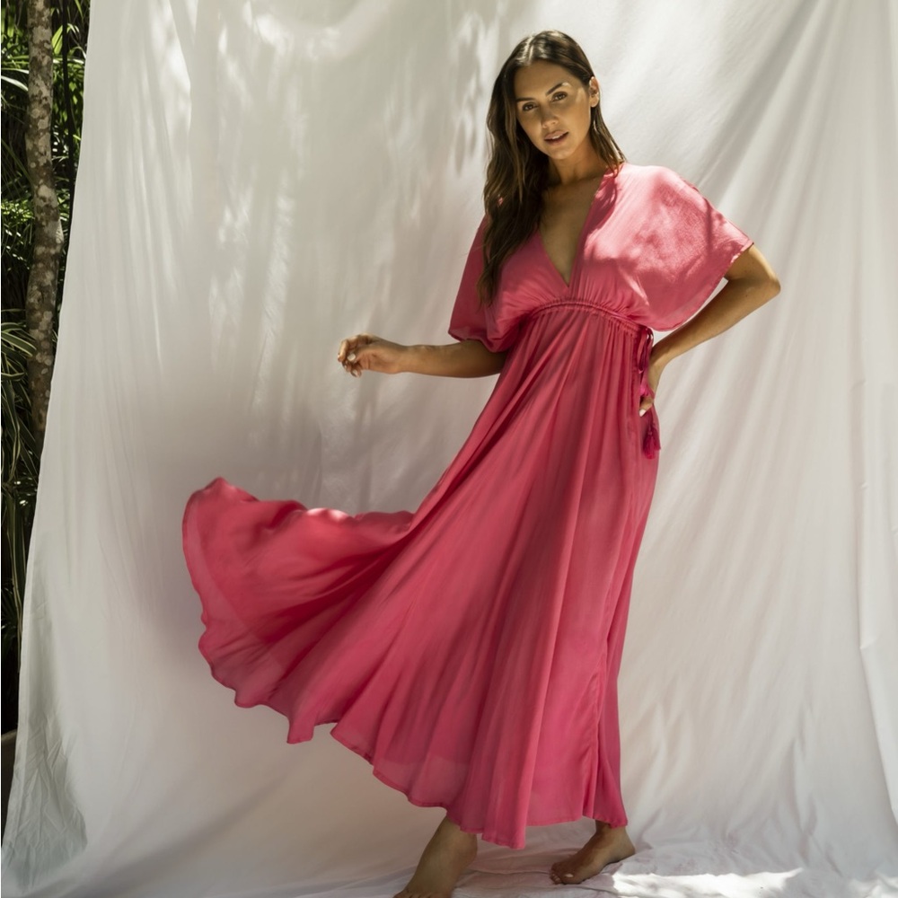 Cobalt and Tawny Hawaii hot pink luau dress flowy boho maxi dress